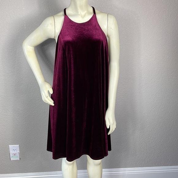 NWT Crosby by Mollie Burch Ellie Velvet Mini Swing Trapeze Dress Cabernet Red M - Picture 2 of 14